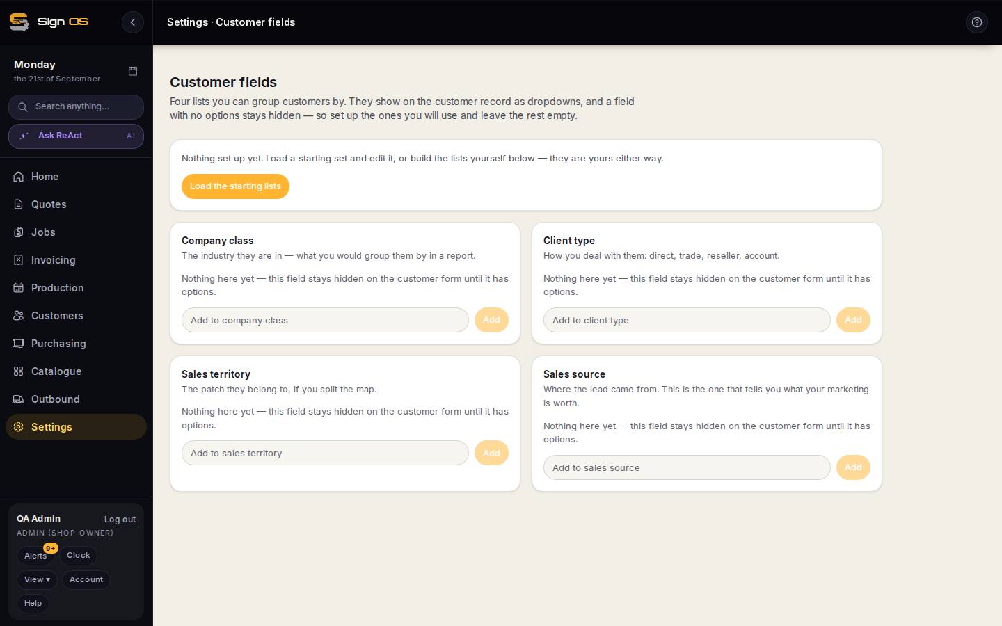 Group customers your own way — the screen in Sign OS