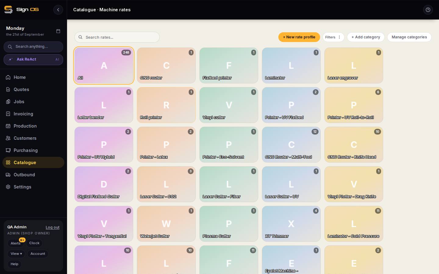 Understand the rate library — the screen in Sign OS