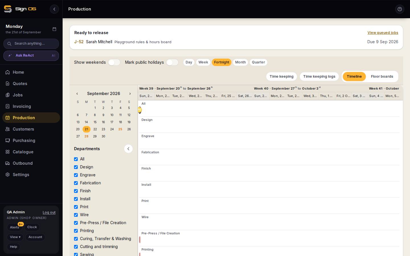 Monitor job health & bottlenecks — the screen in Sign OS