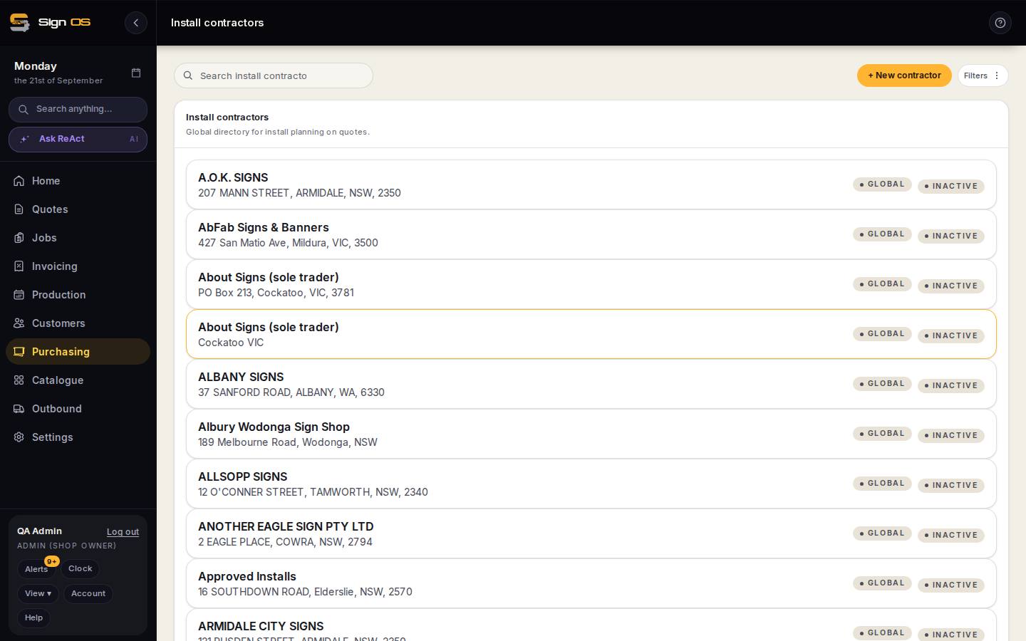 The installer portal — the screen in Sign OS