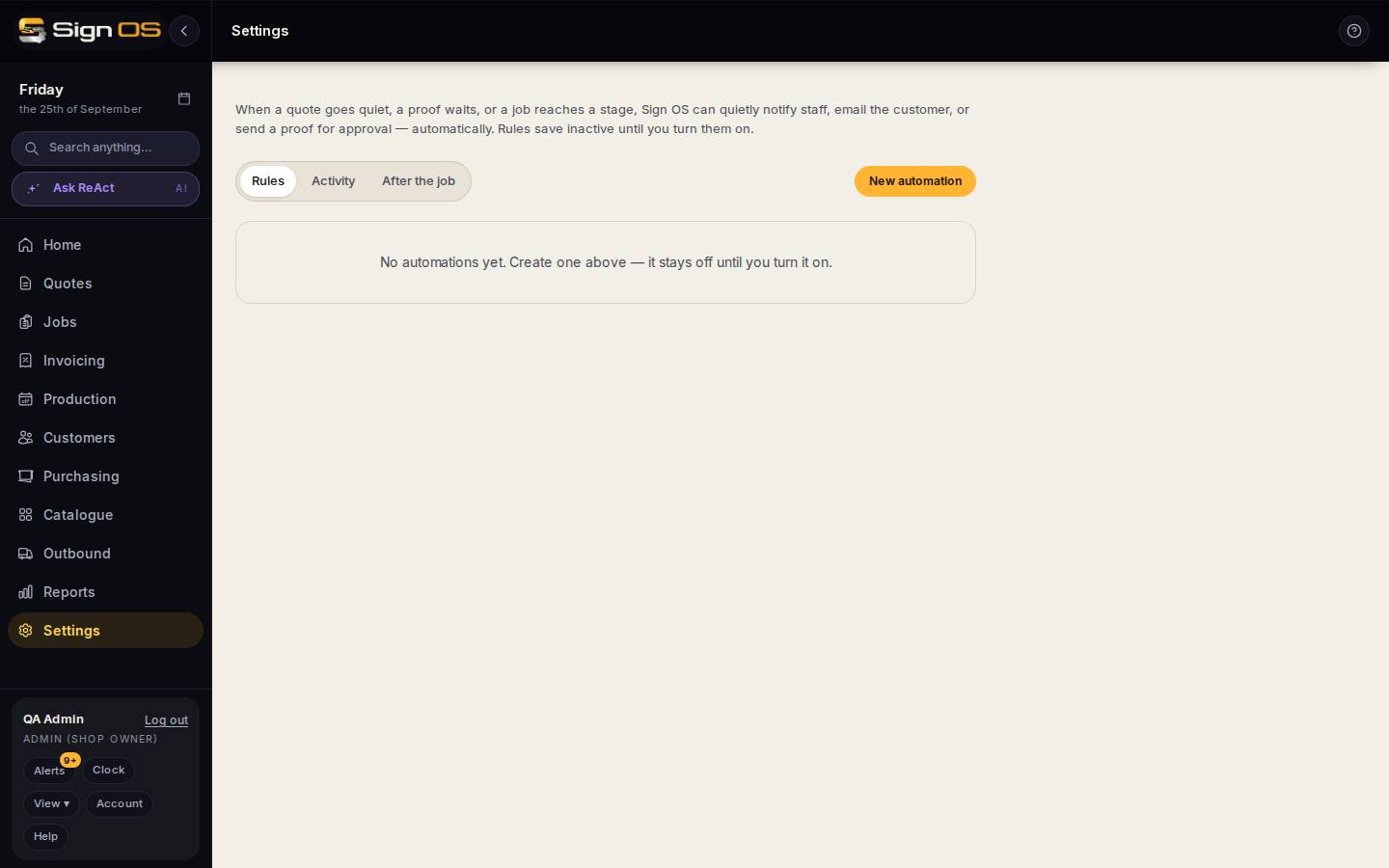 Let Sign OS chase quotes and proofs for you — the screen in Sign OS